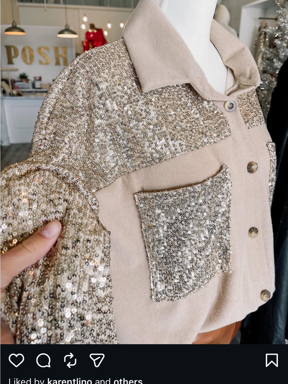 Sequin Accent Beige Women's button down
